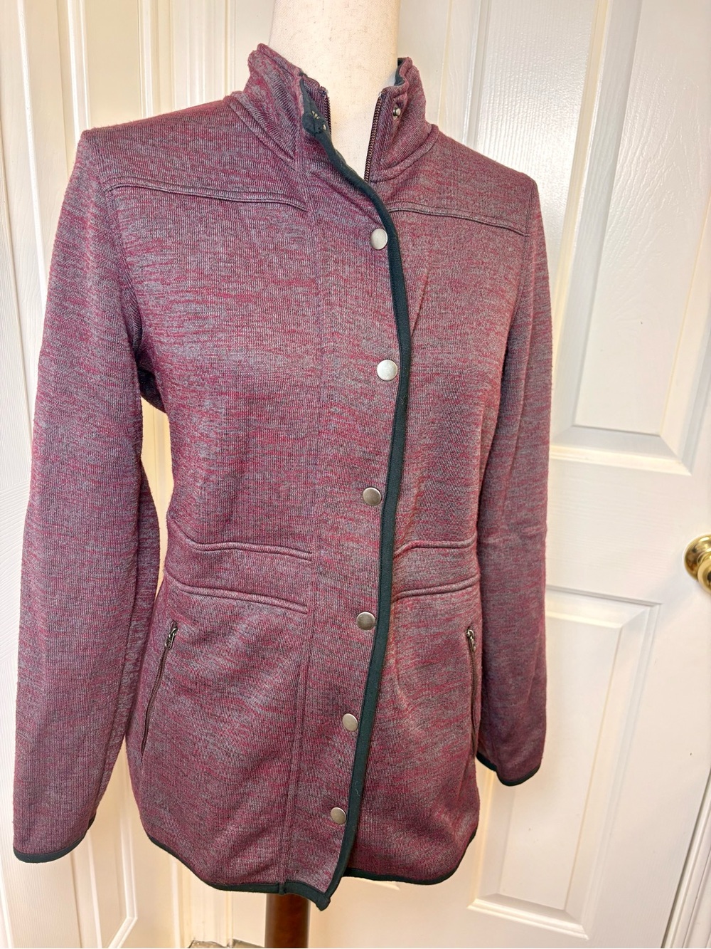 Market & Spruce Burgundy Red Marled Knit Zip Jacket Soft Travel Casual Small